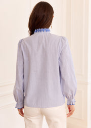 Chemise rayée marine broderies col