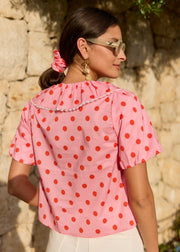 Top rose bonbon col Claudine dentelé