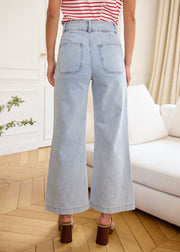 Jean flare taille haute bleu clair