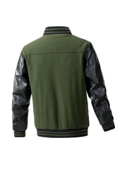 Blouson varsity à manches contrastées vert foncé — vue de dos