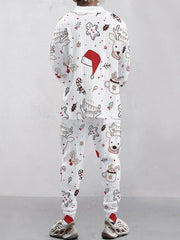 Ensemble top jacquard pantalon blanc à motif de Noël rouge — vue portée de dos