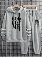 Ensemble à capuche inscriptions contrastantes gris — pièce isolée, vue de face