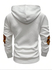 Dos du sweat blanc à capuche et col boutonné.