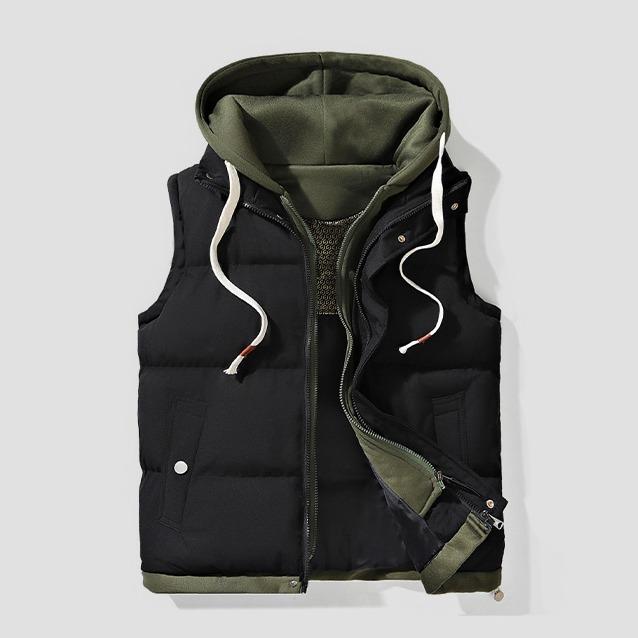 Gilet matelassé à capuche noir, vue de face