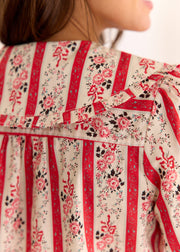 Blouse rouge rayée fleurie