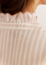 Blouse rayée taupe brodée festonnée