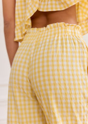 Pantalon vichy jaune volanté