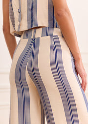 Pantalon rayé écru et marine fluide