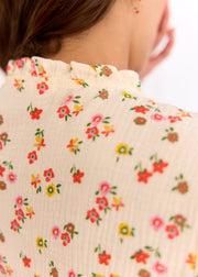 Blouse beige fleurie rose jaune