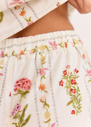 Pantalon ample beige fleuri en coton