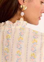 Chemise écrue fleurie jaune et rose