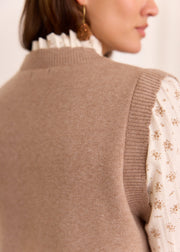 Pull viscose taupe finitions festonnées