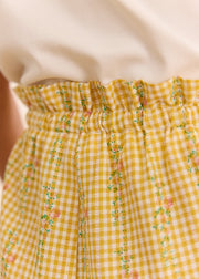Pantalon vichy fleuri jaune