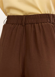 Pantalon chocolat taille haute pinces