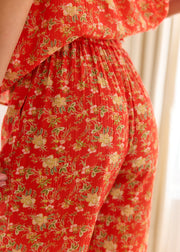 Pantalon rouge fleuri fluide