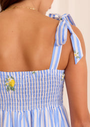Robe midi rayée bleu blanc brodée