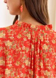 Blouse rouge fleurie légère