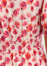 Robe fleurie fuchsia corail fils dorés