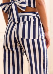 Pantalon rayé marine coupe large