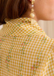 Blouse carreaux jaune fleuri