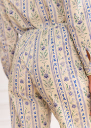 Pantalon rayé fleuri bleu