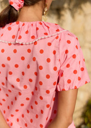 Top rose bonbon col Claudine dentelé