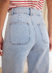 Jean flare taille haute bleu clair