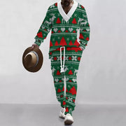 Ensemble top jacquard pantalon vert à motif de sapins de Noël — vue portée en marche