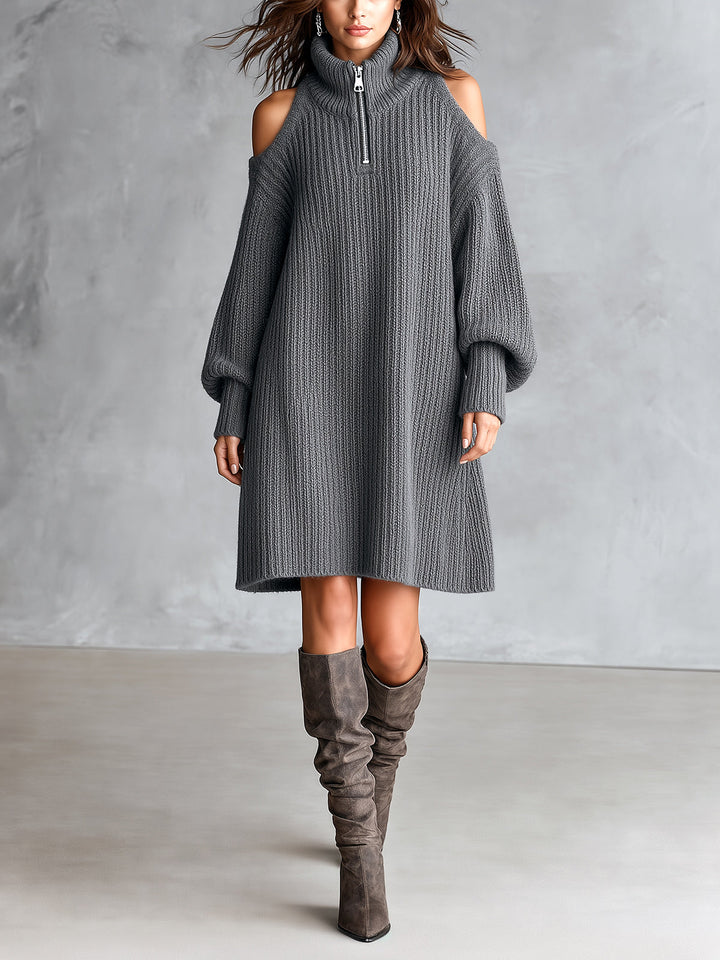 Robe courte grise à col zippé — vue de face en pied
