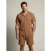 Ensemble top ajouré short marron — vue portée en pied, de face