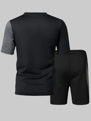 Ensemble t-shirt bicolore et short noir et gris — vue à plat