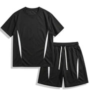 Ensemble sport gaufré noir — vue à plat, t-shirt et short