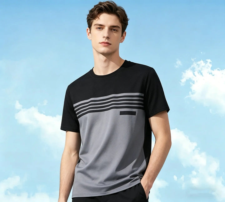 T-shirt à empiècements contrastés gris, vue portée de face
