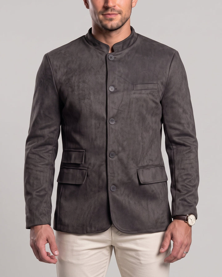 Veste à col montant et poches gris anthracite — vue de face