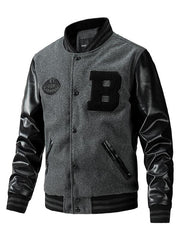 Blouson varsity à manches contrastées gris — vue de trois-quarts