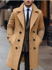 Manteau croisé à larges revers camel — vue portée de face