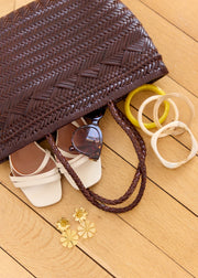 Sac tressé cuir végétal marron