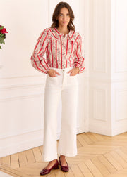 Blouse rouge rayée fleurie