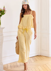 Pantalon vichy jaune volanté