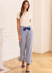 Pantalon vichy bleu volanté