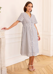 Robe mi-longue rayée bleue