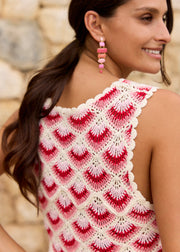Gilet rouge rose crochet transparent