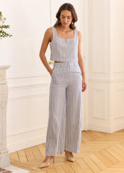 Pantalon rayé bleu et blanc taille haute