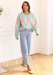 Gilet vert rose Gilles — vue portée de trois-quarts en pied
