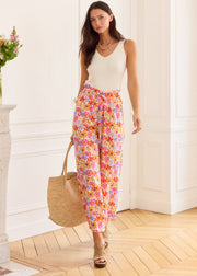 Pantalon fleuri viscose orange violet