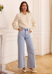 Chemise écrue fleurie jaune et rose