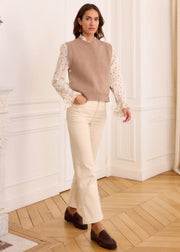 Pull viscose taupe finitions festonnées