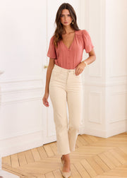 Blouse vieux rose fronces épaules