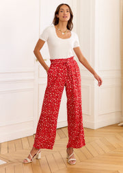 Pantalon fleuri rouge fluide