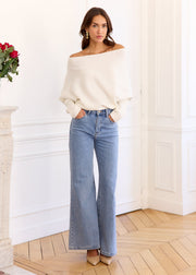 Pull écru Judy — vue portée en pied